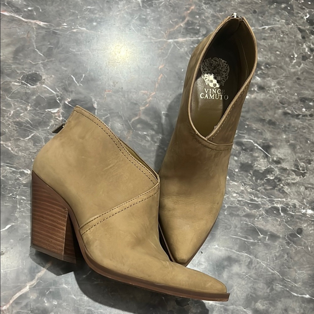 Vince Camuto Tan Ankle Booties with Chunky Heel
